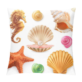 Personality  Shell, Snail, Mollusk, Starfish, Sea Horse. 3d Icon Set Pillow Covers