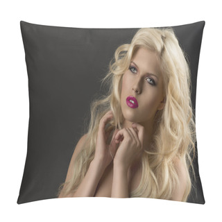 Personality  Beauty Portrait Of Blonde Girl With Hands Near The Face Pillow Covers