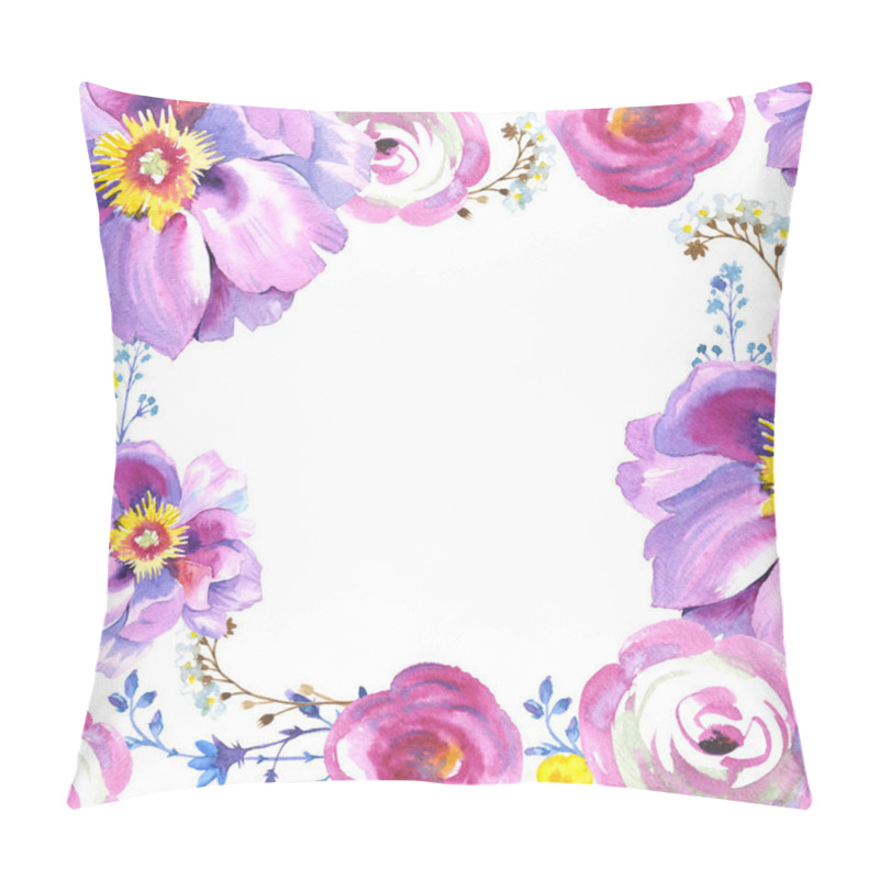 Personality  Wildflower rose flower frame in a watercolor style isolated pillow covers