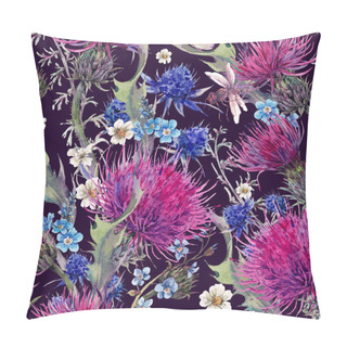 Personality  Summer Watercolor Seamless Floral Pattern With Wild Flowers Pillow Covers