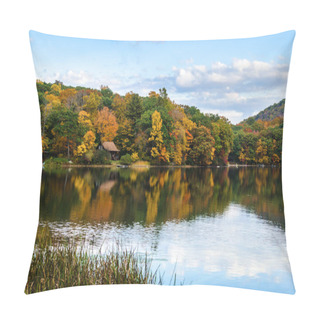 Personality  Mountain Lake With Colourful Trees Reflecting In The Calm Waters On A Clear Autumn Day. Countryside Of Connecticut, United States. Pillow Covers