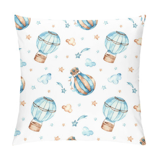 Personality  Hot Air Balloons, Stars, Clouds On A White Background. Watercolor Seamless Boho Pattern For Boys Pillow Covers