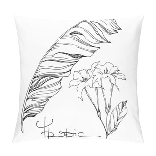 Personality  Vector Palm Beach Tree Leaves Jungle Flowers. Black And White Engraved Ink Art. Isolated Flower Illustration Element. Pillow Covers