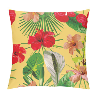 Personality  Red Flowers Leaves Yellow Background Seamless Pillow Covers