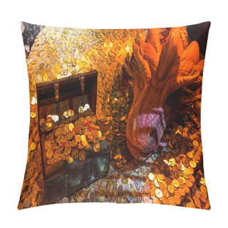 Personality  Red Dragon Hoarding Treasures Chests And Piles Of Coins Pillow Covers