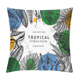 Personality  Tropical Banner Design. Vector Frame With Tropical Plants Pillow Covers