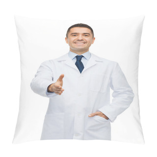 Personality  Smiling Male Doctor In White Coat Givin Hand Pillow Covers