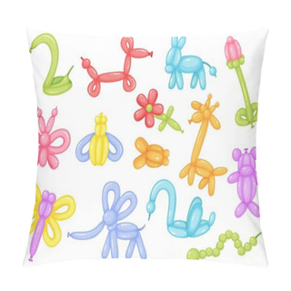 Personality  Cartoon Balloon Animals, Colorful Balloons For Kids Birthdays Celebration. Funny Animal Toys Giraffe, Butterfly, Birthday Party Decor Vector Set Pillow Covers