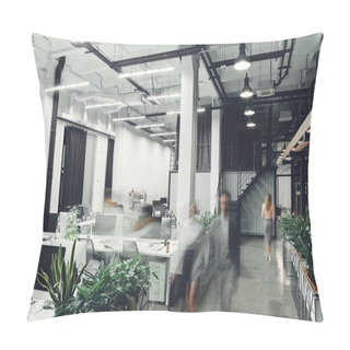 Personality  Modern Office Interior With Blurred Businesspeople In Motion  Pillow Covers