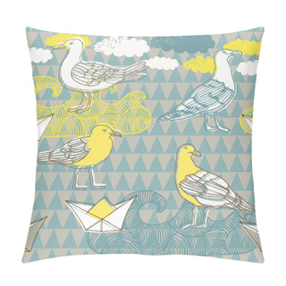 Personality  Illustration Of Pigeons And Paper Boats Pillow Covers