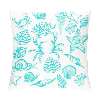 Personality  Marine Turquoise Blue Creatures And Species Vector Set Pillow Covers