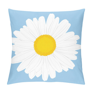 Personality  Chamomile Flower. Top View. Isolated On Blue Background. Vector Illustration. Pillow Covers