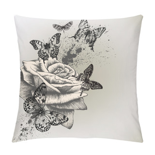 Personality  Background With Rose And Butterflies Flying. Vector Illustration Pillow Covers