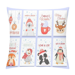 Personality  Cute Animals Christmas Cards. Vector Christmas Winter Holiday Pillow Covers