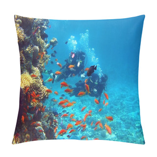 Personality  Two Divers Among Fish Pillow Covers