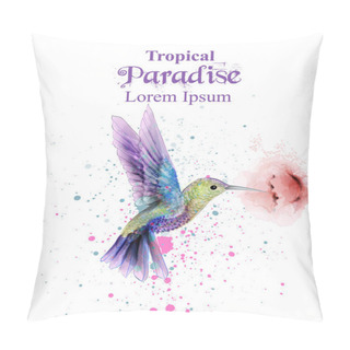 Personality  Watercolor Humming Bird Vector. Tropic Paradise Colorful Birds. Colorful Paint Stains Splash Pillow Covers