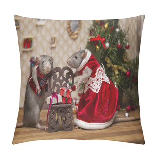 Personality  Two Mice Celebrate The New Year 2020 In Holiday Costumes Pillow Covers
