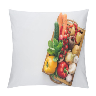 Personality  Top View Of Box With Fresh Ripe Vegetables Isolated On White   Pillow Covers