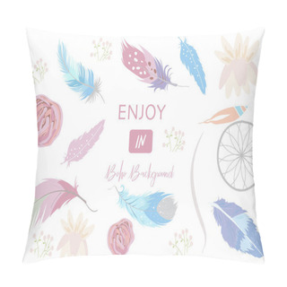 Personality  Cute Pastel Icon With Wreath And Feather In Boho Style Pillow Covers