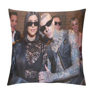 Personality  American Media Personality Kourtney Kardashian And Husband/American Musician Travis Barker Attend The Boohoo X Kourtney Kardashian Barker Fashion Show During New York Fashion Week (NYFW) Held At The High Line On September 13, 2022 In Manhattan Pillow Covers