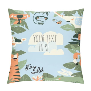 Personality  Cartoon Jungle Animals Frame With Copy Space Pillow Covers