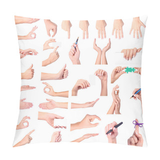 Personality  Set Of Woman Hands Isolated On White Background Pillow Covers