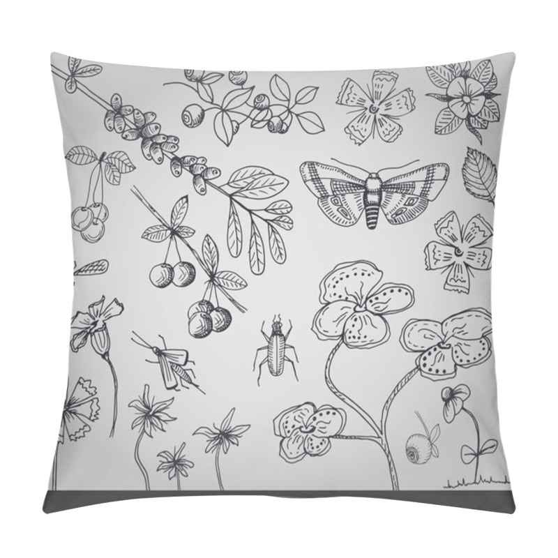 Personality  Abstract Floral Art, Flowers, Plants, Insects Items For Decoration On Gray Background Pillow Covers