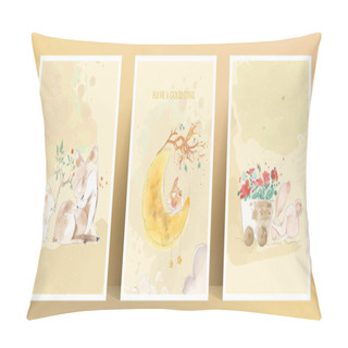 Personality  Panorama Watercolor Painting Lifestyle Daily Life Wild Animals In Human Gestures Romantic Illustration In Pastel Color Tone. Pillow Covers