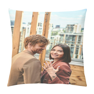 Personality  A Man And A Woman Stand Together, Exuding A Sense Of Peaceful Unity And Connection Between Them Pillow Covers