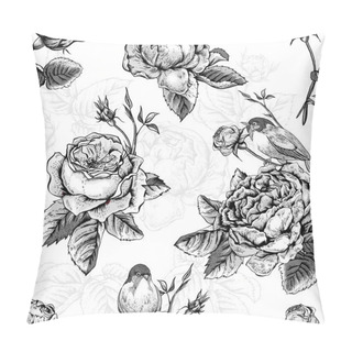 Personality  Floral Seamless Pattern With Roses And Birds Pillow Covers