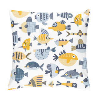 Personality  Blue Yellow Papercut Fish Vector Seamless Pattern Pillow Covers