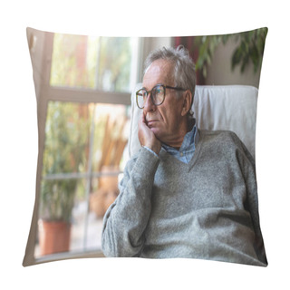 Personality  Senior Man Looking Out Of Window At Home Pillow Covers