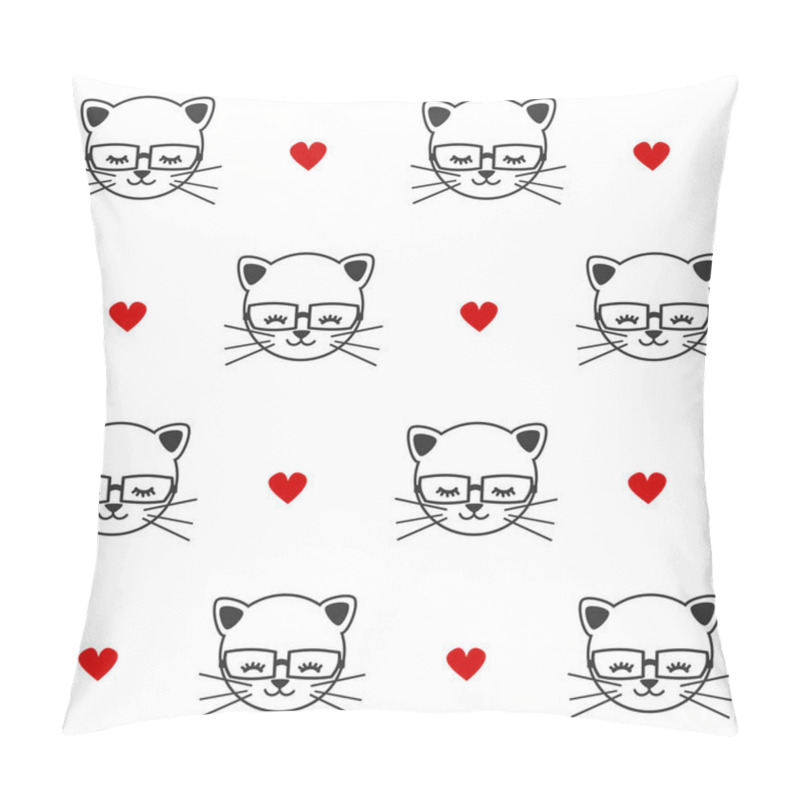 Personality  cute cartoon black and white cats with eyeglasses seamless vector pattern background illustration pillow covers