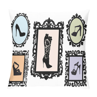 Personality  Shoe Silhouettes In Antique Frames, Vector Set Pillow Covers