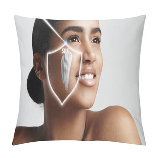 Personality  Woman With Sun Protection Cream On Cheek Pillow Covers