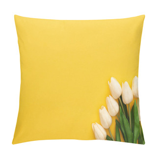 Personality  Top View Of Spring Tulips On Colorful Yellow Background Pillow Covers