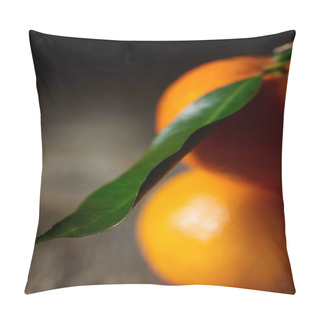 Personality  Selective Focus Of Green Leaf On Organic Tangerine  Pillow Covers