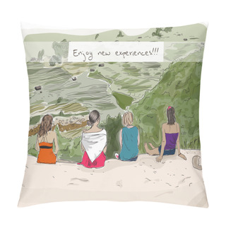 Personality  Hand Drowing Girls Enjoying Nature Pillow Covers
