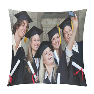 Personality  Close-up Of Happy Graduates Taking A Picture Of Themselves Pillow Covers