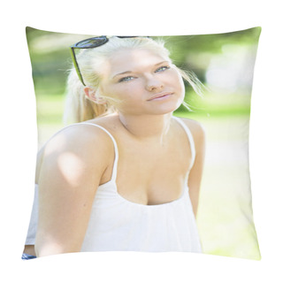 Personality  Good Looking Teenage Girl Outdoor In Park Pillow Covers