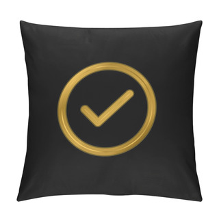 Personality  Accept Circular Button Outline Gold Plated Metalic Icon Or Logo Vector Pillow Covers