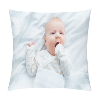 Personality  Top View Of Adorable Baby Lying On White Bedding  Pillow Covers