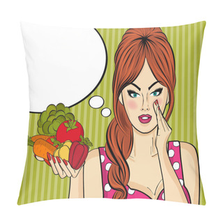 Personality  Sexy Pop Art Woman With Vegetables In His Hand Pillow Covers