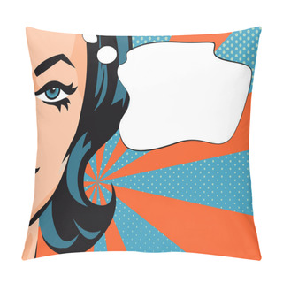 Personality  Woman With Comic Speech Bubble. Vector Banner In Pop Art Style. Pillow Covers
