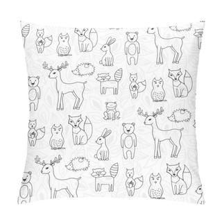 Personality  Seamless Pattern With Different Anumals In A Forest In Cartoon S Pillow Covers