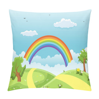 Personality  Summer Spring Green Valley Rainbow Outdoor Landscape Illustration Pillow Covers