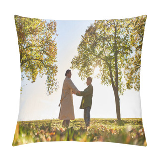 Personality  Silhouette Of Mother And Child Holding Hands In Autumn Park, Fall Season, Bonding And Love Pillow Covers