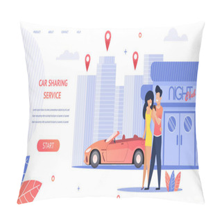 Personality  Banner Illustration Loving Couple Rent Cabrio Car Pillow Covers
