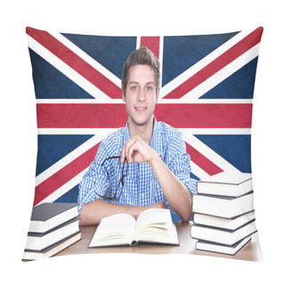 Personality  Young Boy Student  On The Background With UK Flag Pillow Covers