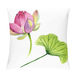 Personality  Pink Lotus Floral Botanical Flowers. Watercolor Background Illustration Set. Isolated Nelumbo Illustration Element. Pillow Covers